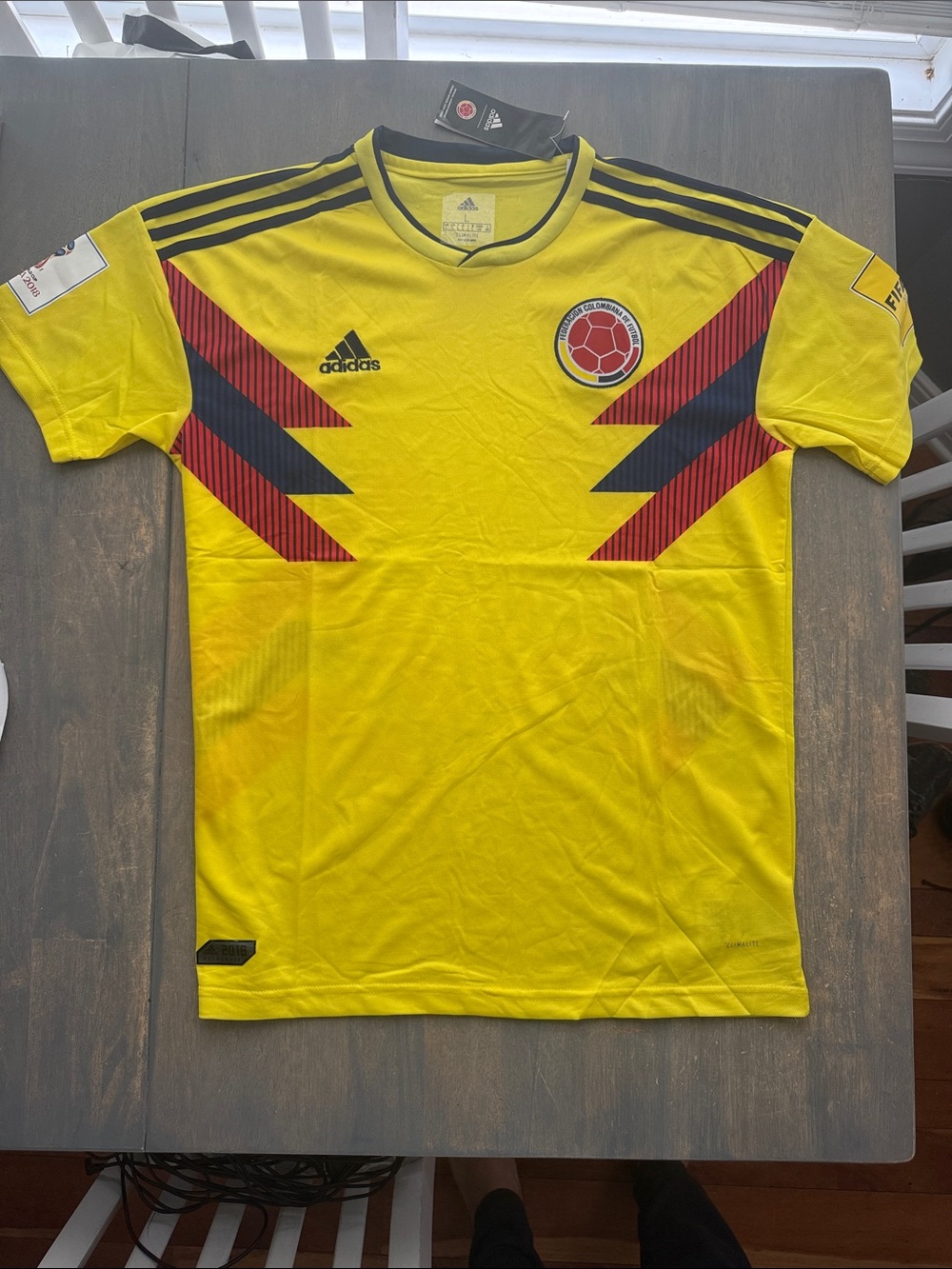 adidas Yellow Colombia Soccer Jersey with Red & Navy Accents